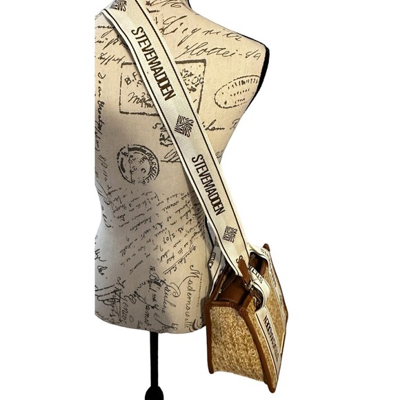 Steve Madden Cognac BWEBBER Straw Satchel Hand Bag Tik Tok Crossbody Bag NWT - Picture 10 of 16